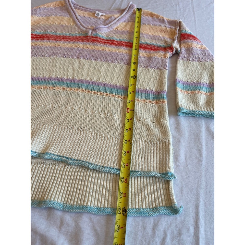 Tribal Jeans Pastel Striped V-Neck Knit Sweater 3/4 Sleeve Fisherman Coastal P/S - Picture 9 of 10